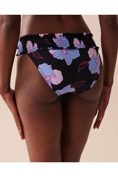 La Vie en Rose Neon Flowers Smocked Waistband Bikini Bottom