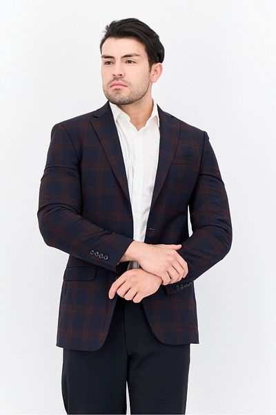Bar III Men Slim Fit Checkered Blazer, Navy
