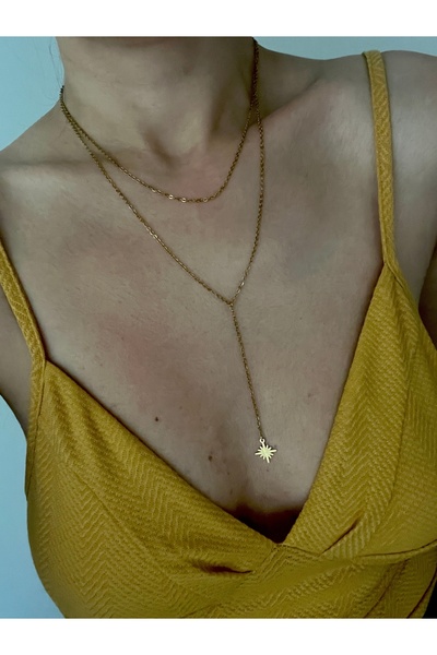 Hoop jewelery قلادة من الفولاذ بسلسلة مزدوجة منخفضة القطع