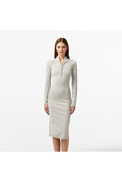 Lacoste Kadın Slim Fit Uzun Kollu Yarım Fermuarlı Gri Elbise