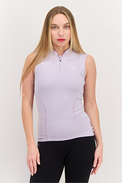 adidas بلوزة رياضية نسائية بأكمام قصيرة، أرجوانية اللون
