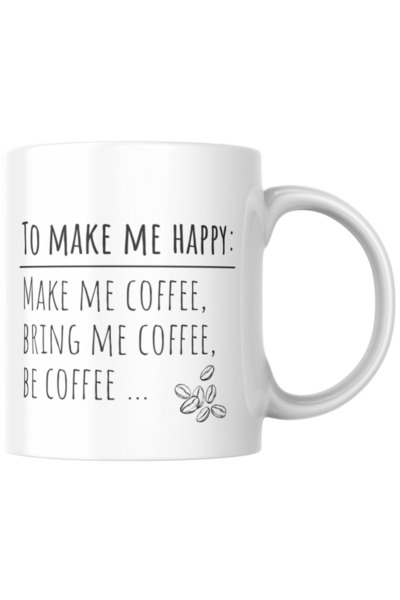 Win Ovro كوب بورسلين مطبوع ثنائي الاتجاه باللون الأبيض للغاية - Coffee Happy