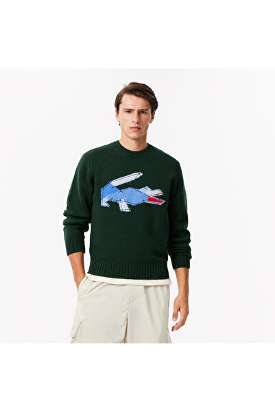 Lacoste Erkek Classic Fit Bisiklet Yaka Yün Koyu Yeşil Kazak