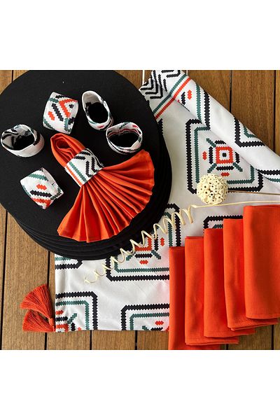desen izmir New Season American Service - Ikat Patterned Tk, 6 Slat, 6 Napkins and Runner Cover