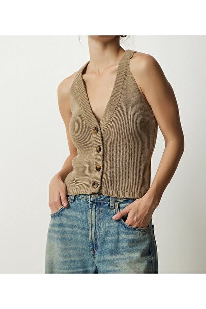 Hotfashion Women's Mink Halter Neck Buttoned Knitwear Vest Sweater