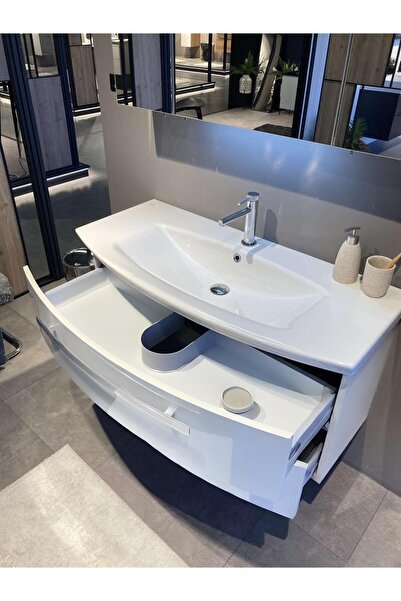 ORKA Urla 110 Cm Parlak Beyaz Banyo Dolabı Takımı