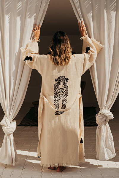 Pamukme COTTON KAFTAN- CHEETAH DESIGN BLACK