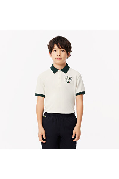 Lacoste Erkek Çocuk Kısa Kollu Baskılı Beyaz Polo