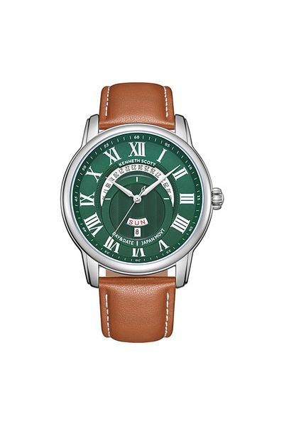 Kenneth Scott Kenneth Scott K24020-SLEH Men Analog Display Watch & Leather  Strap Brown