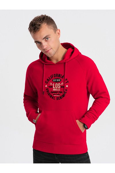 OMBRE Men's printed kangaroo sweatshirt - red V2 OM-SSPS-0151 L