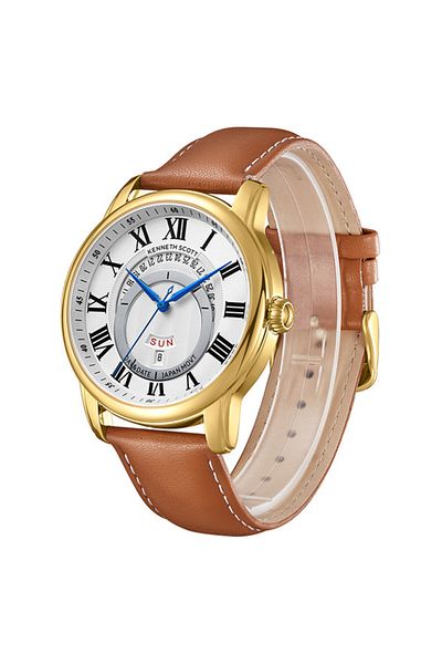 Kenneth Scott Kenneth Scott K24020-GLEW Men Analog Display Watch & Leather  Strap Brown