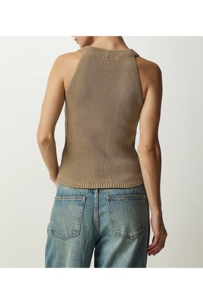 Hotfashion Women's Mink Halter Neck Buttoned Knitwear Vest Sweater