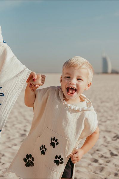 Pamukme KIDS COTTON BEACH PONCHOS- WHOOF PINK 0-2 YEARS