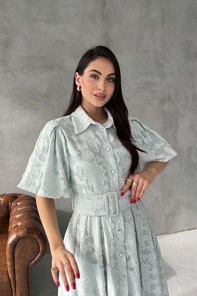 Seda Yalçın Atelier Rochie evazată cu mânecă cu balon Venil albastru