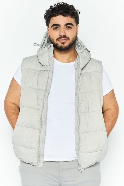 French Connection Men Hooded Solid Puffer Vest, Light Grey