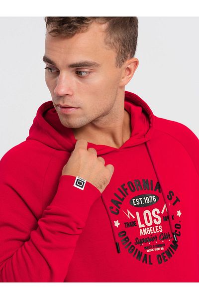 OMBRE Men's printed kangaroo sweatshirt - red V2 OM-SSPS-0151 L