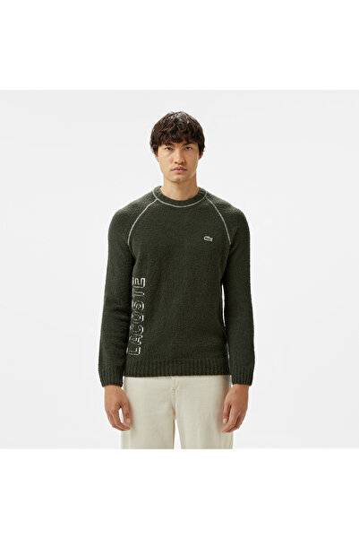 Lacoste Erkek Relaxed Fit Bisiklet Yaka Baskılı Koyu Yeşil Kazak