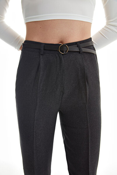 Quzu Yüksek Bel Kemerli Pantolon Antrasit