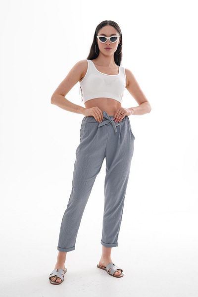 ŞİMAL Women's Double Leg Pocketed Linen Trousers 250042   -