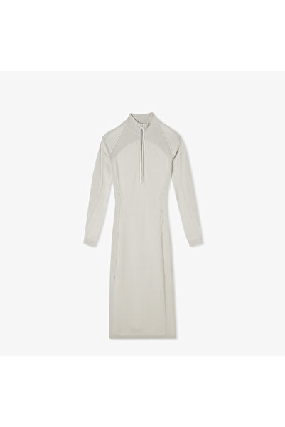 Lacoste Kadın Slim Fit Uzun Kollu Yarım Fermuarlı Gri Elbise