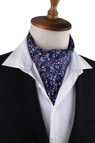 Kravatkolik Navy Blue Flower Pattern Men's Scarf K614