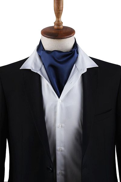 Kravatkolik Navy Blue Plain Ascot Scarf K574