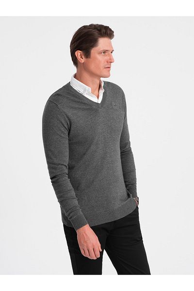 OMBRE Herrenpullover mit V-Ausschnitt und Hemdkragen - Graphit V3 OM-SWSW-0102 L