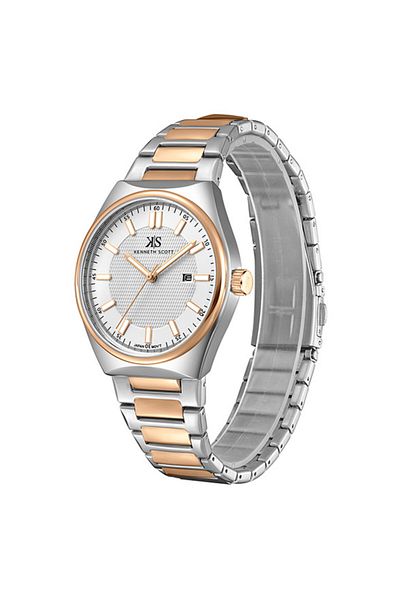 Kenneth Scott Kenneth Scott K24016-KBKW Men Analog Display Watch & Stainless Steel Strap Silver