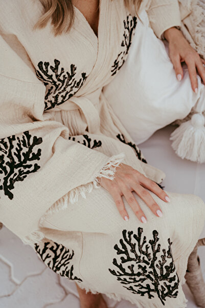 Pamukme قفطان قطني - تصميم كوراليوم باللون الأسود