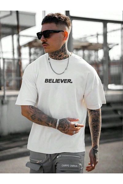 NO 601 Ανδρικό μπλουζάκι με στάμπα με στάμπα White Believer