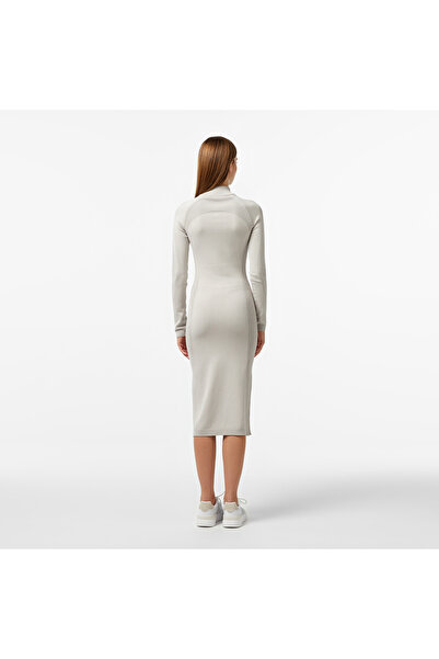 Lacoste Kadın Slim Fit Uzun Kollu Yarım Fermuarlı Gri Elbise