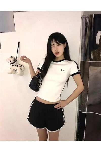 Touz Moda Κορδέλα Λεπτομερής Raglan Μπλούζα Body Crop