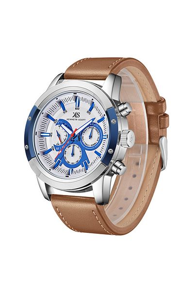 Kenneth Scott Kenneth Scott K24121-SLFWN Men Analog Display Watch & Leather  Strap Brown