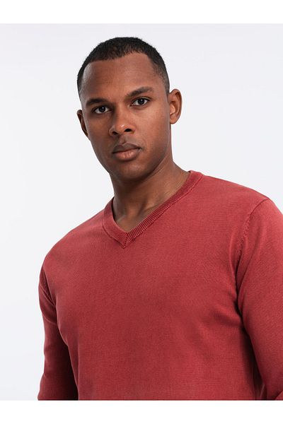 OMBRE Herren Waschpullover mit V-Ausschnitt - rot V3 OM-SWOS-0108 XXL