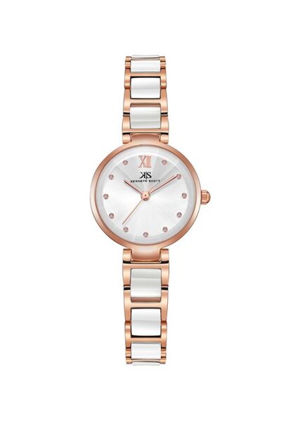 Kenneth Scott ساعة نسائية أنالوج بمينا بيضاء - K22531-KCWW