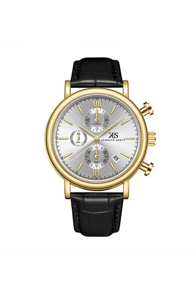Kenneth Scott Kenneth Scott K23151-GLBW Men Chrono & Multi Function Display Watch & Genuine Leather  Strap Black