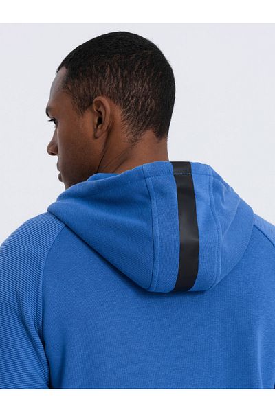 OMBRE Aufgeknöpftes Herren-Kapuzensweatshirt - blau V8 OM-SSZP-0124 XL