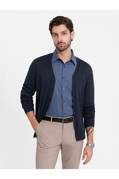 OMBRE Ανδρικό βαμβακερό πουκάμισο με τσέπη REGULAR FIT - μπλε V3 OM-SHCS-0147 M