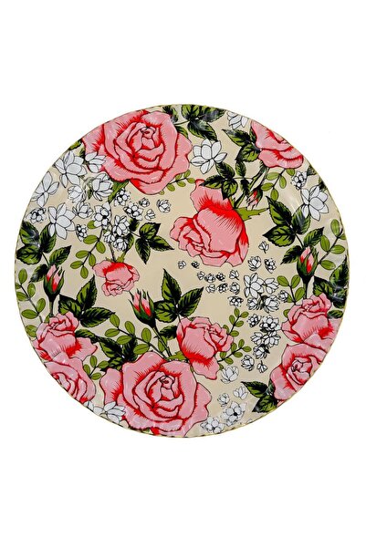 Glore Roseline Krem Altın Yaldızlı Cam Tepsi