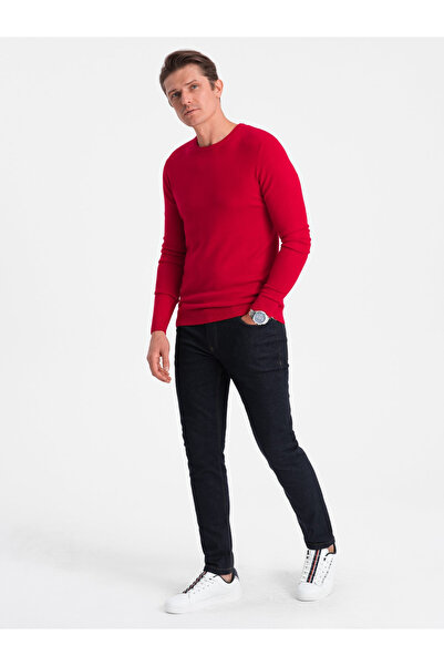 OMBRE Classic men's sweater with round neckline - red V5 OM-SWBS-0106 XL