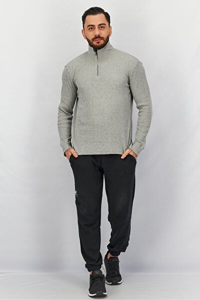 Chaps Men High Neckline Long Sleeve Textured Sweater, Grey