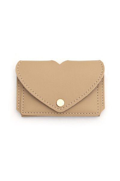 Womancraft Women's Card Holder Heart Wallet Beige Accessory with Card Compartment