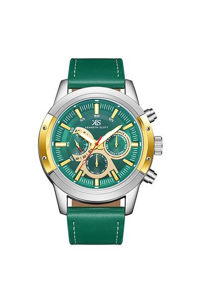 Kenneth Scott Kenneth Scott K24121-SLHHG Men Analog Display Watch & Leather  Strap Green