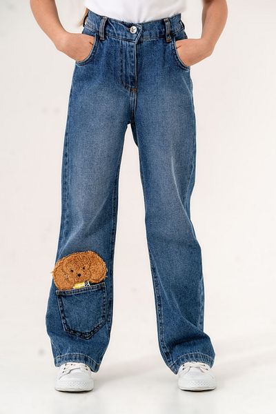 GİYİCEM TEKSTİL Dog Embroidered Girls' Jeans 2165