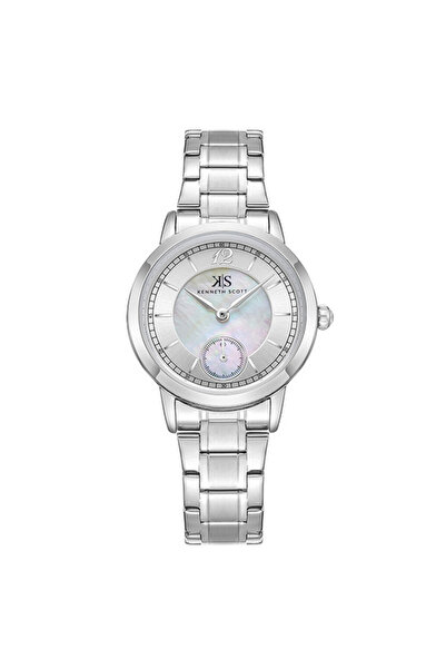 Kenneth Scott ساعة كينيث سكوت K23538-SBSM النسائية بشاشة عرض تناظرية وحزام من الفولاذ المقاوم للصدأ باللون الفضي