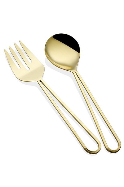 The Mia Stillo Gold 2 Piece Salad Serving Set Ckb185