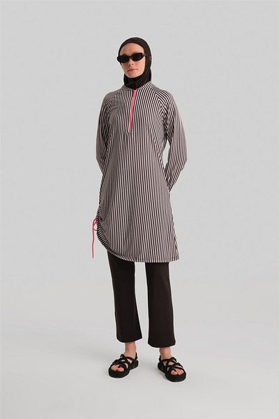 Armine 24Yd8912 Model de costum de baie Hijab - alb-negru