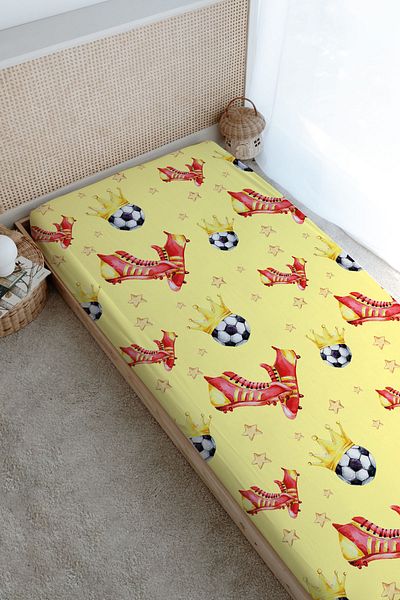 Tuğba Kuğu Yellow and Red Printed Flat Sheet for Baby Series