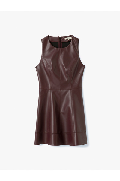 Koton Μίνι φόρεμα από συνθετικό δέρμα με λαιμόκοψη αμάνικο