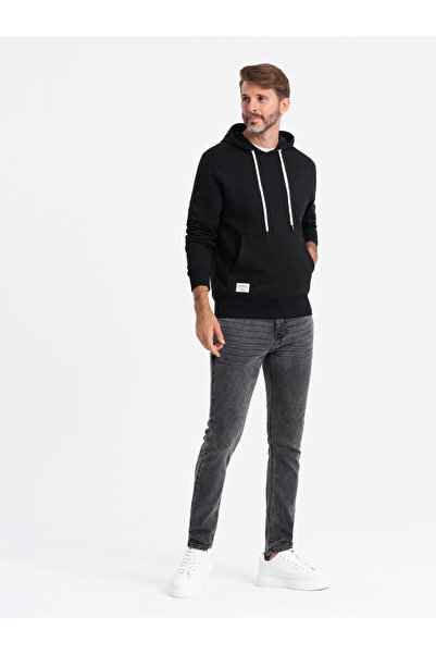 OMBRE Pánské džínové kalhoty SLIM FIT na míru s elastanem - grafit V3 OM-PADP-0214 XXL